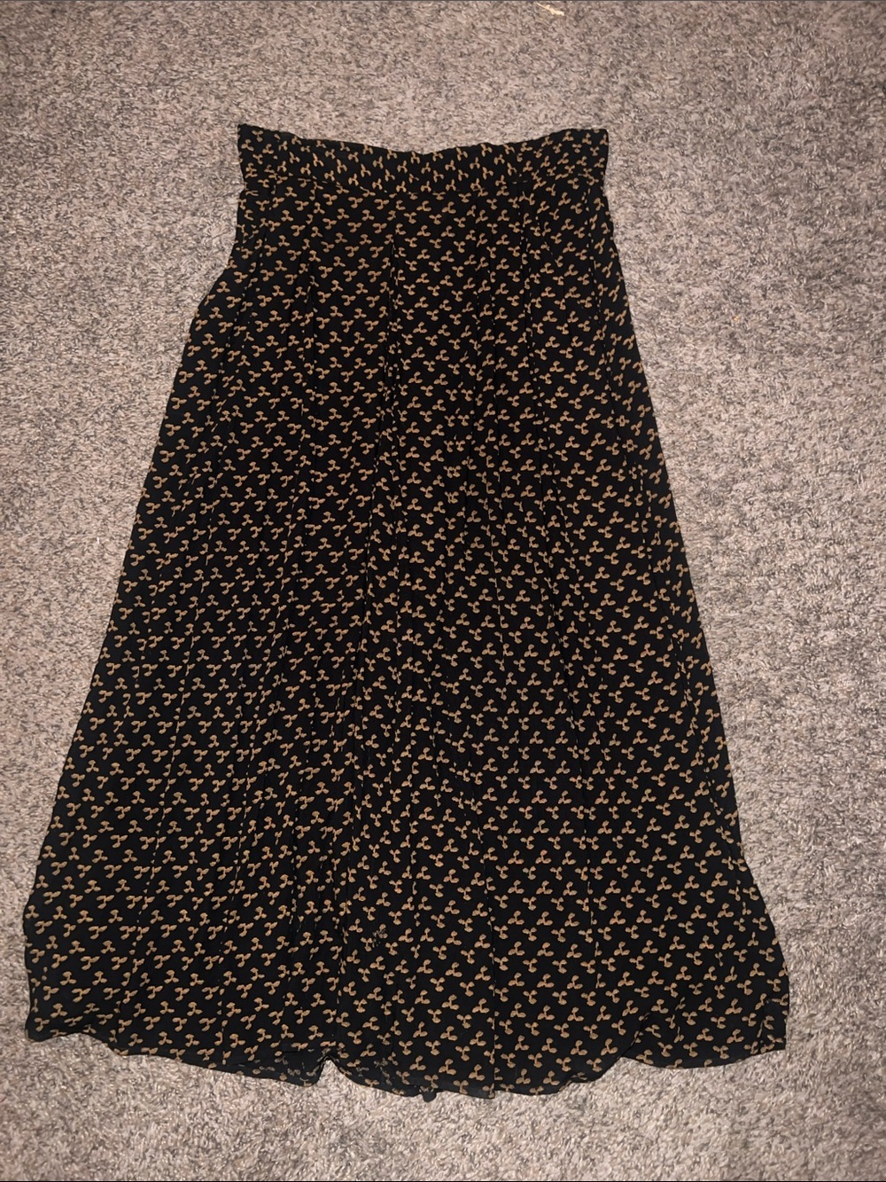 Vintage 80s Carole Little Black with Tan Floral Print Skirt
